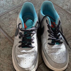 Nike Air Silver and Teal Sneakers with Black Accents